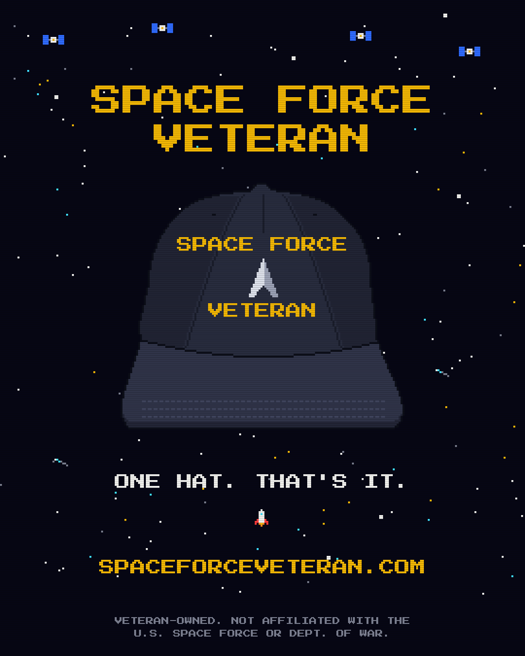 Space Force Veteran hat, pixel-art poster